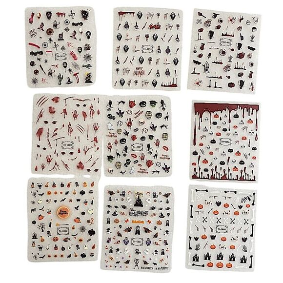 9 Sheets Nail Art Halloween Stickers Decals Scary Film Characters Self-Adhesive - Picture 1 of 10